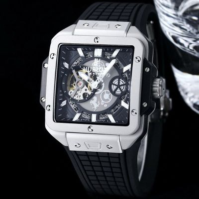 HUBLOT watch rubber strap Square Bang Unico  Stainless Steel Black 42mm Replica Watch